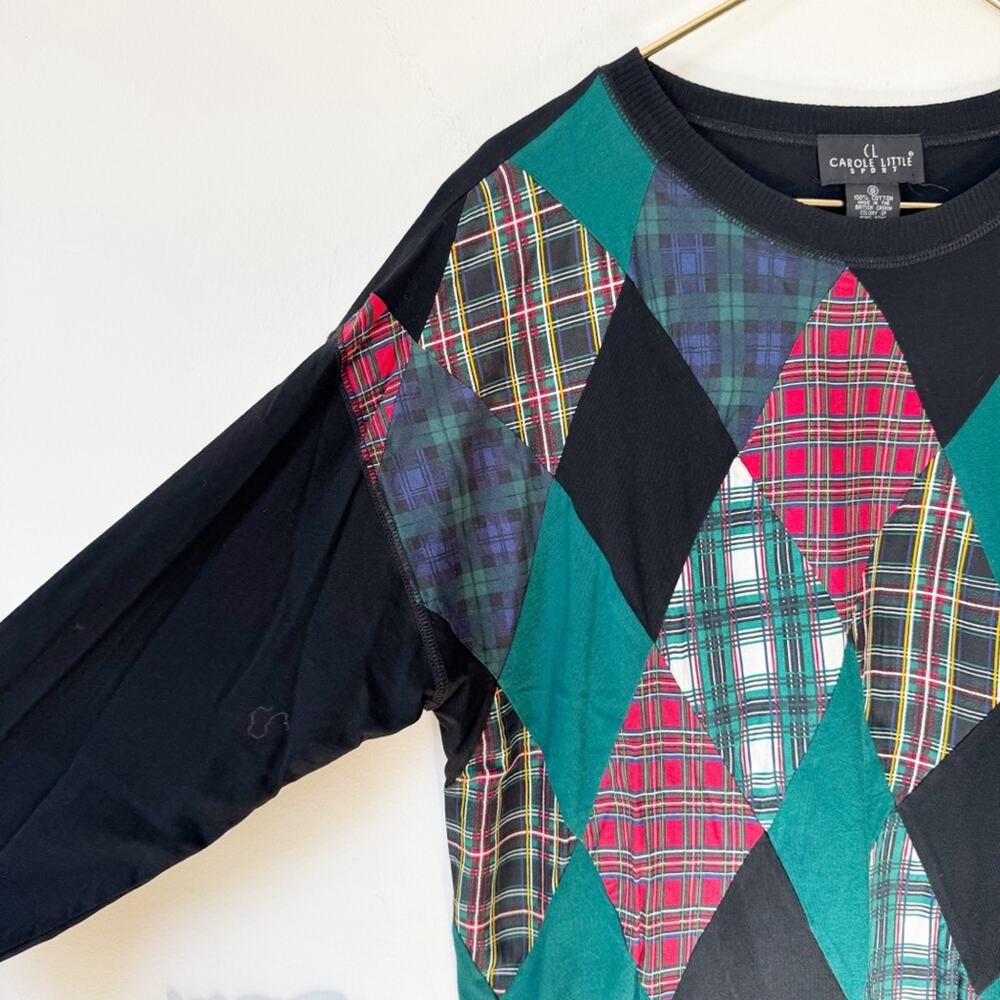 Carole Little Vintage 90s Christmas Holiday Plaid Patchwork Tunic Top S - Picture 3 of 6